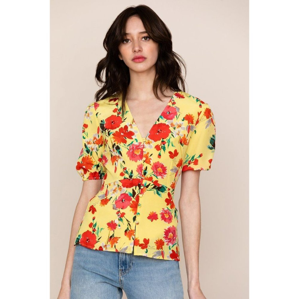 Yumi Kim | Sunnyside Yellow Cloud 9 Button Down Blouse Women's Size XS